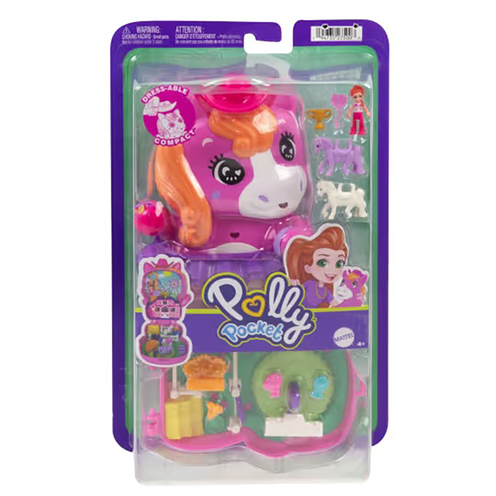 Set de joaca cu papusa si accesorii in gentuta, Polly Pocket, Rodeo Pony, JCR39