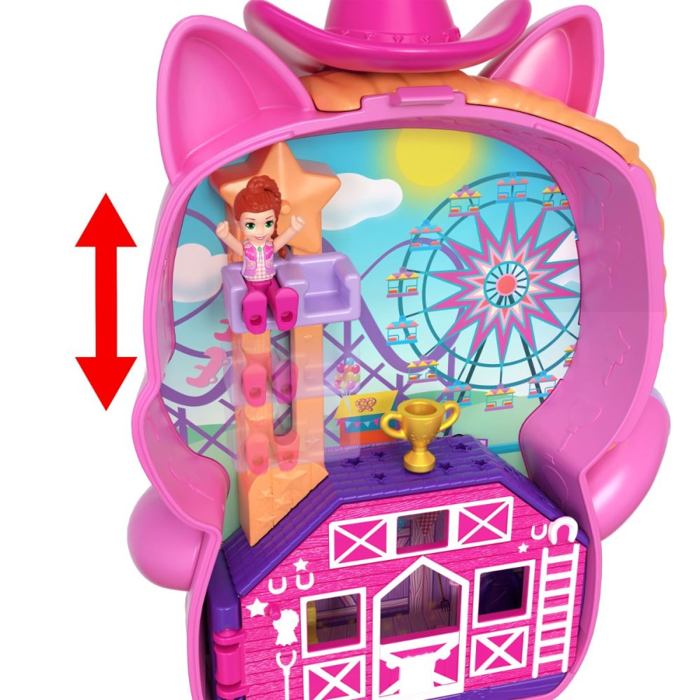 Set de joaca cu papusa si accesorii in gentuta, Polly Pocket, Rodeo Pony, JCR39