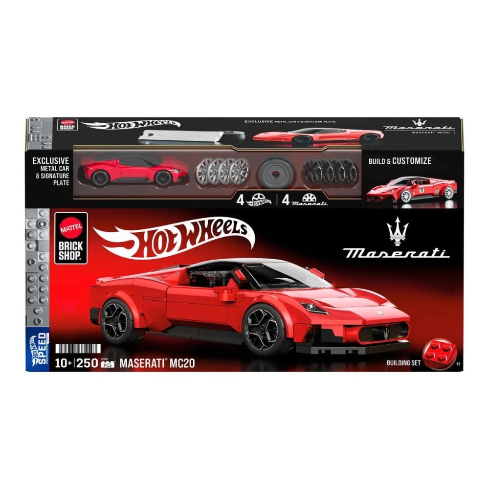 Set de constructie si masina metalica, Brick Shop, Hot Wheels