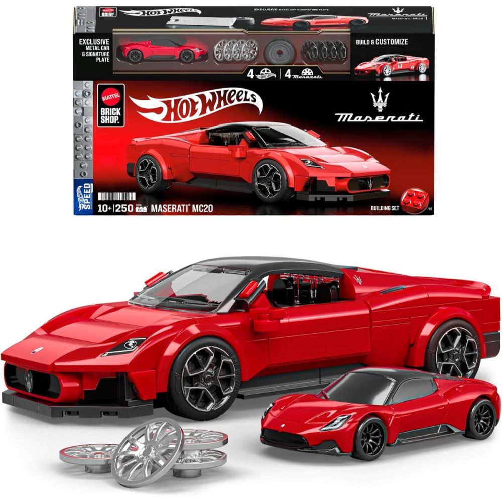 Set de constructie si masina metalica, Brick Shop, Hot Wheels