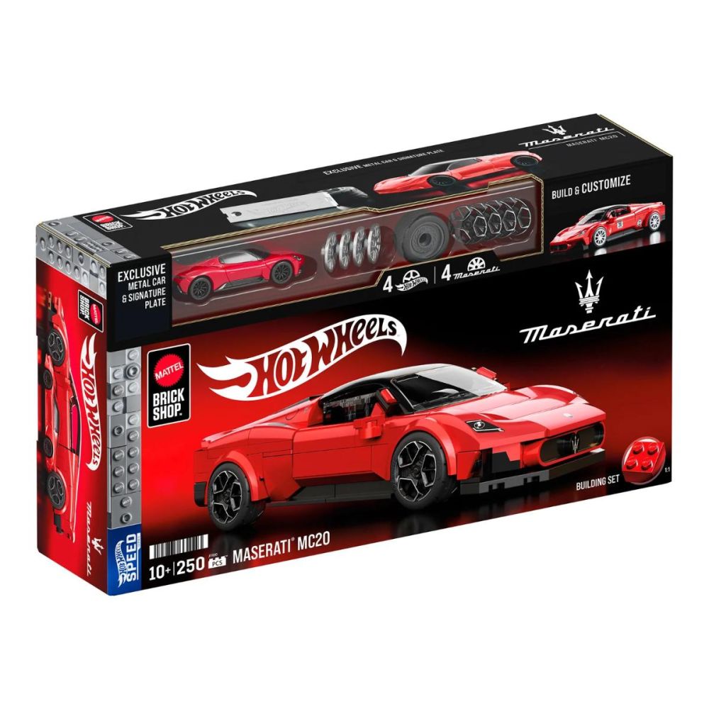 Set de constructie si masina metalica, Brick Shop, Hot Wheels