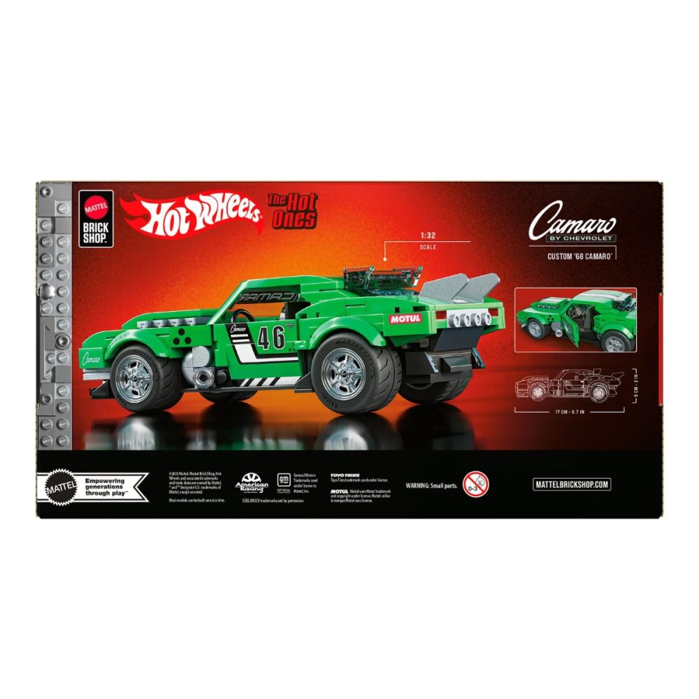 Set de constructie si masina metalica, Brick Shop, Hot Wheels, 68 Chevrolet Camaro, 289 piese, JFT16