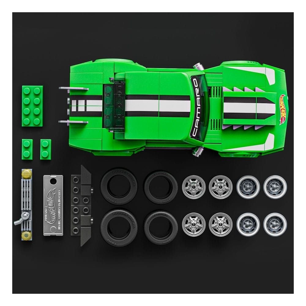 Set de constructie si masina metalica, Brick Shop, Hot Wheels, 68 Chevrolet Camaro, 289 piese, JFT16