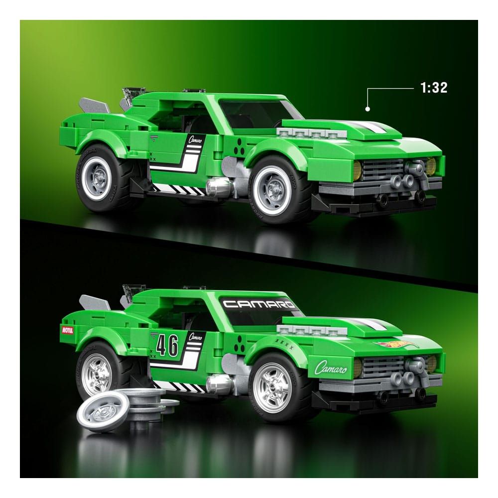Set de constructie si masina metalica, Brick Shop, Hot Wheels, 68 Chevrolet Camaro, 289 piese, JFT16
