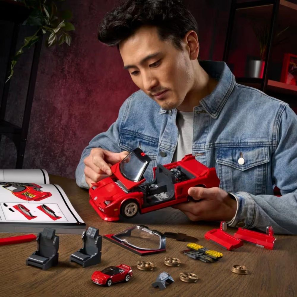 Set de constructie si masina metalica, Brick Shop, Hot Wheels, Honda Acura NSX 90, JFT17
