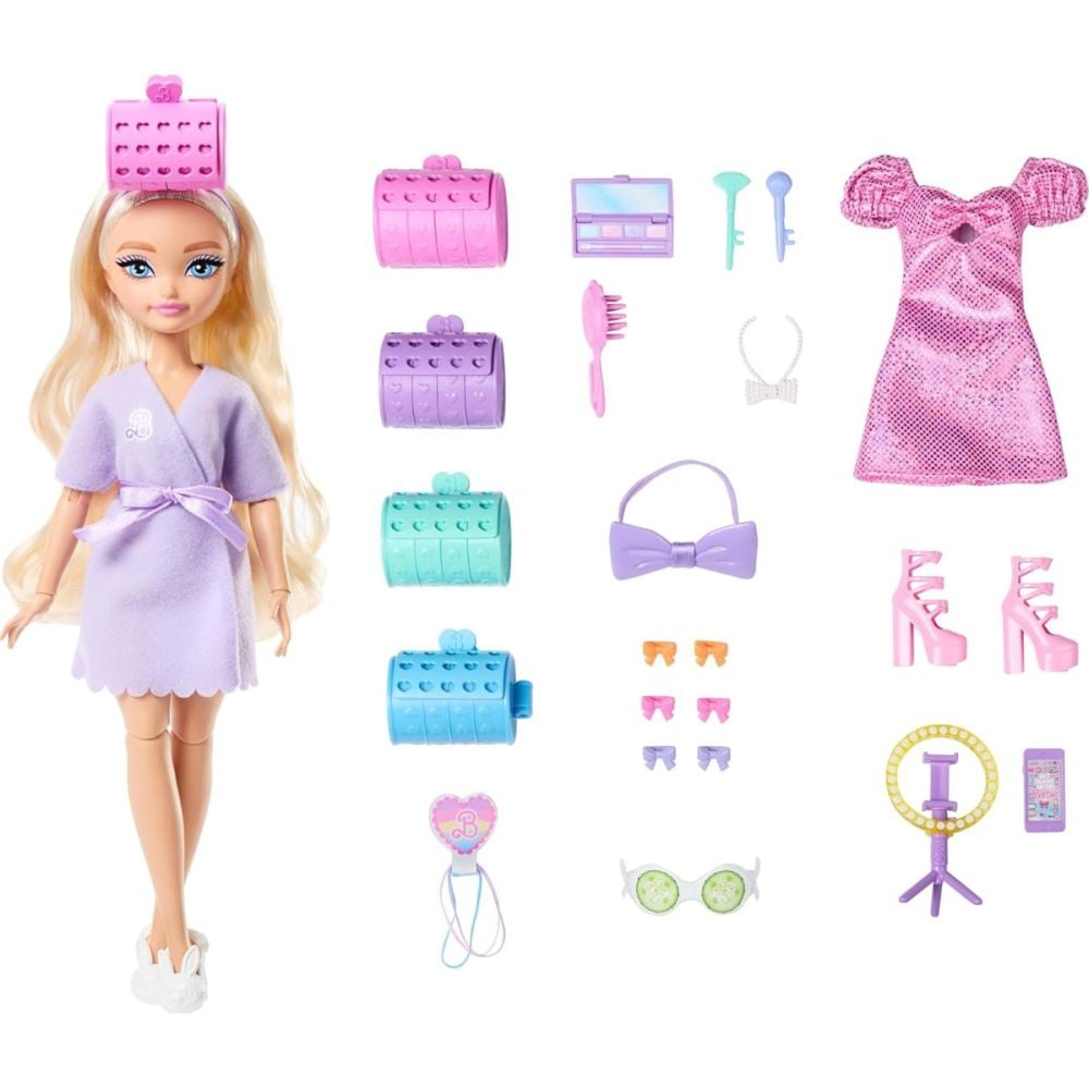 Set de joaca cu papusa Barbie Malibu, Dream Besties, Get Ready with Me, JGG38