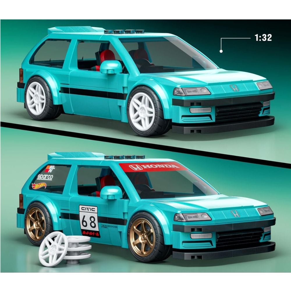 Set de constructie Brick Shop, Hot Wheels, Custom Honda Civic Speed 90, JHF62