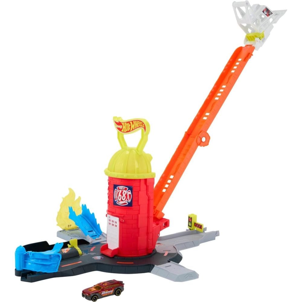 Set de joaca cu masinuta, Hot Wheels, Super Fire Station Rescue, JHL95