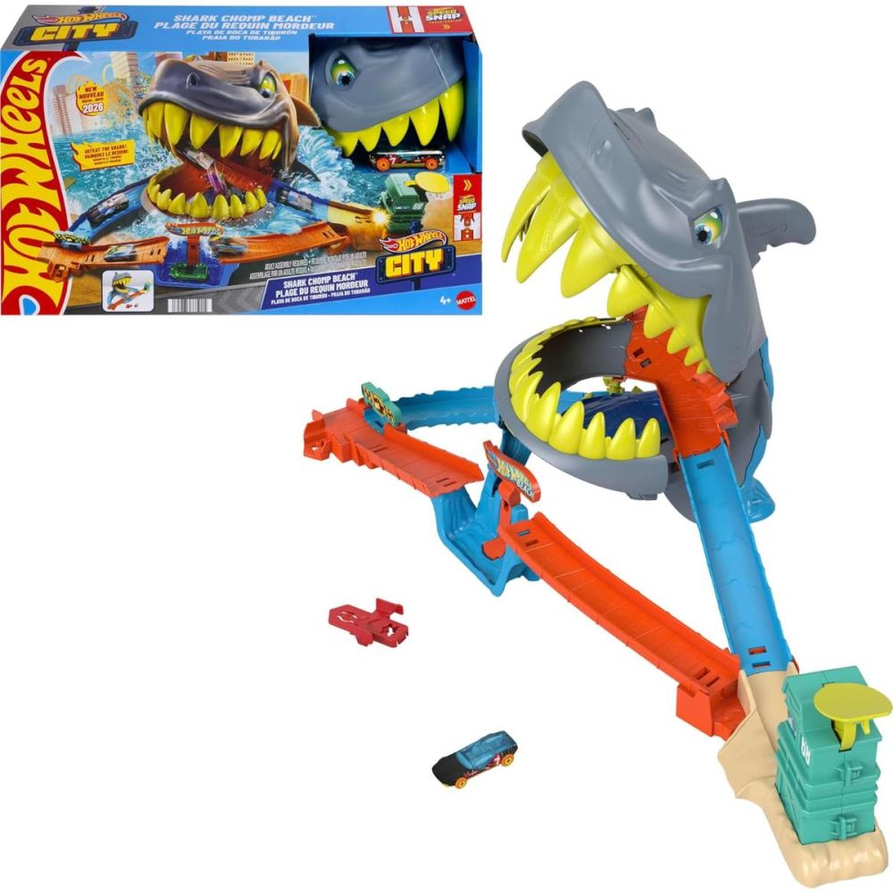Set de joaca cu masinuta, Hot Wheels, Shark Chomp Beach, 1:64, JHL96