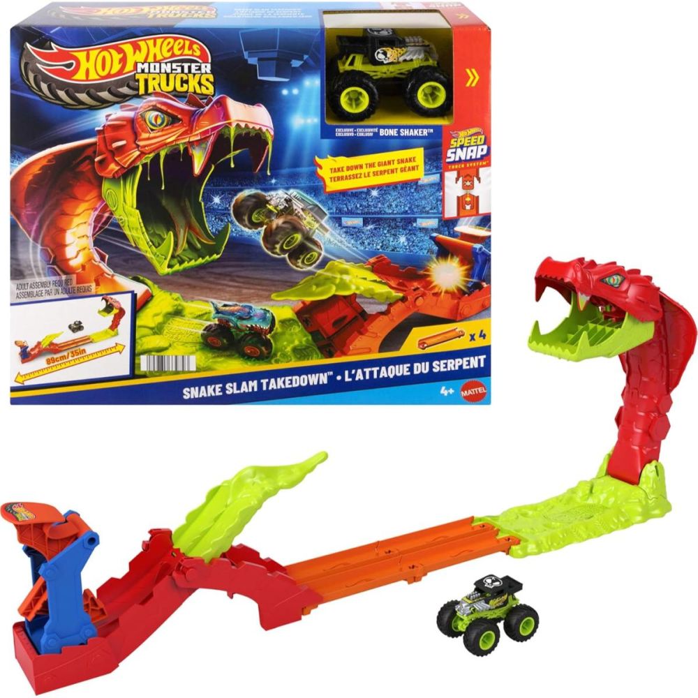 Set de joaca cu masinuta, Hot Wheels, Monster Trucks, Snake Slam Takedown, JJN44