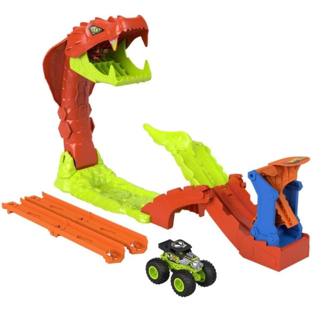 Set de joaca cu masinuta, Hot Wheels, Monster Trucks, Snake Slam Takedown, JJN44