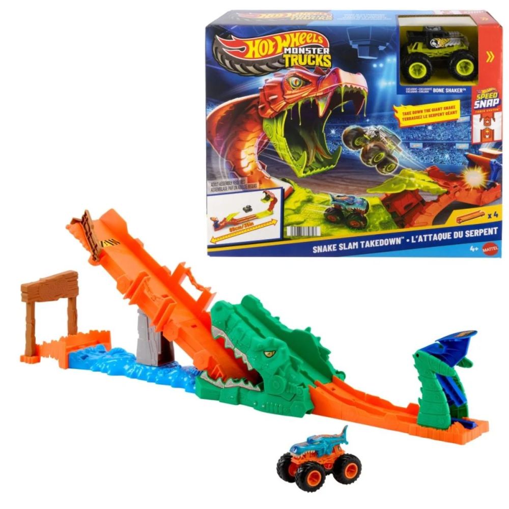 Set de joaca Hot Wheels, Monster Trucks, Crocodile Crash Challenge, Mega-Wrex, JJN45