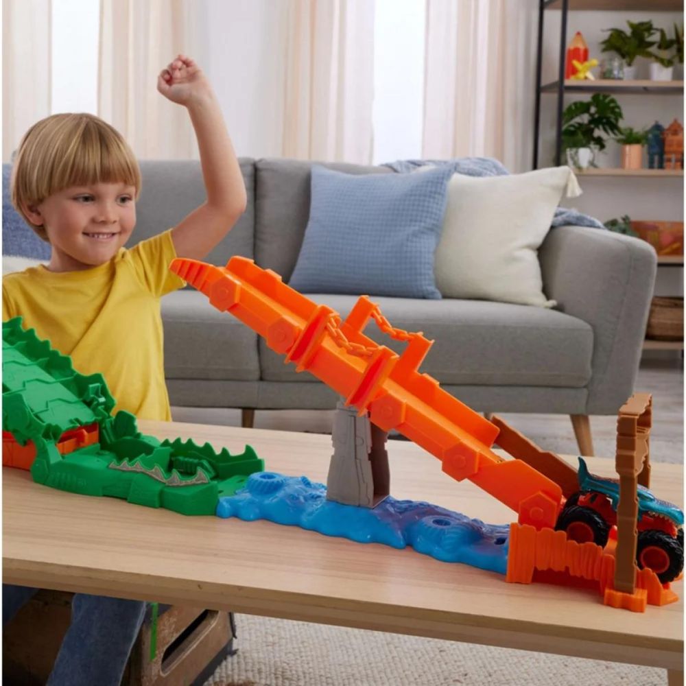 Set de joaca Hot Wheels, Monster Trucks, Crocodile Crash Challenge, Mega-Wrex, JJN45
