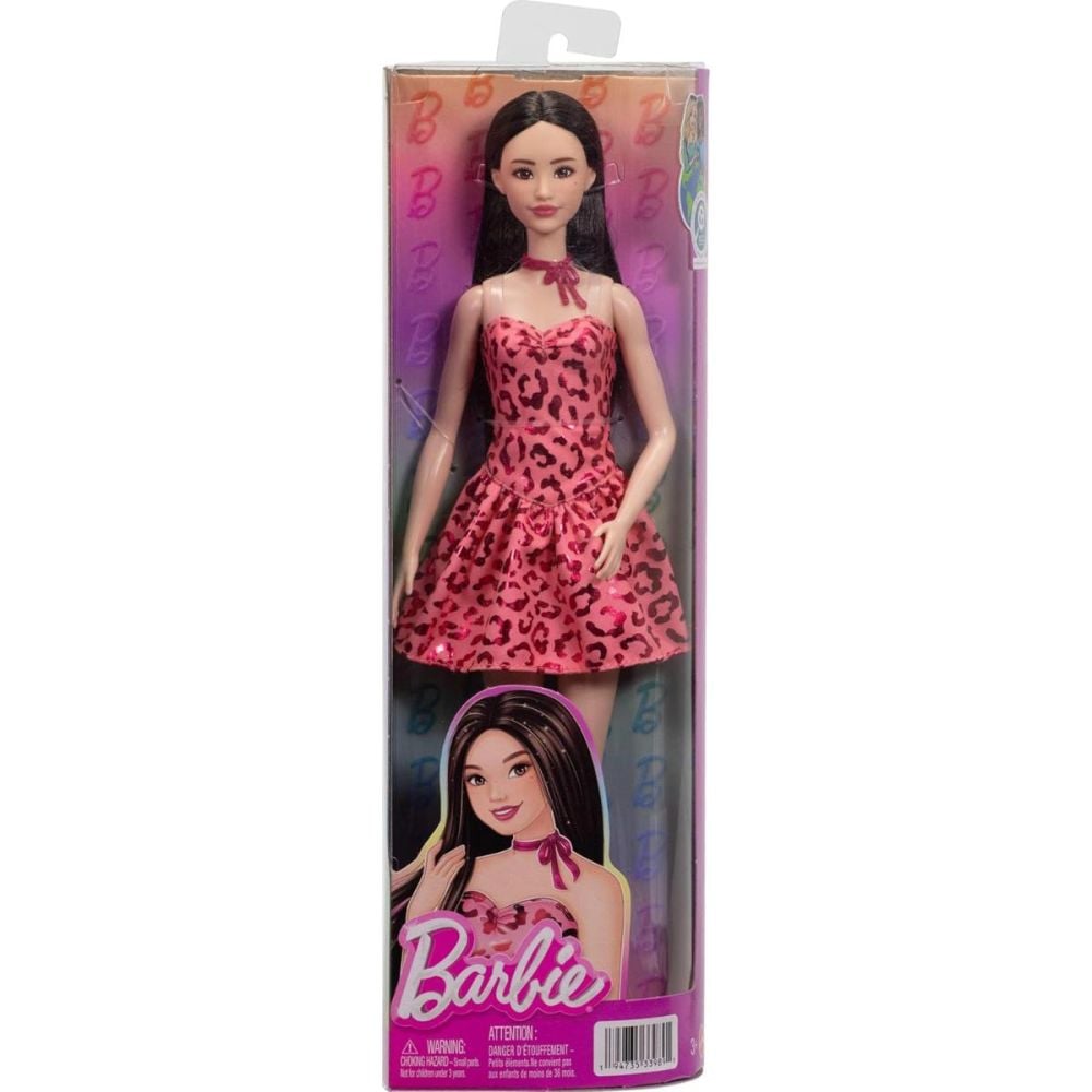 Papusa Barbie Fashionistas, Pink Leopard Print Dress, JJN59