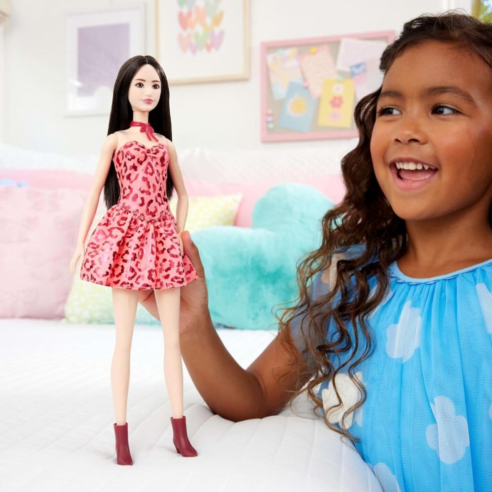 Papusa Barbie Fashionistas, Pink Leopard Print Dress, JJN59