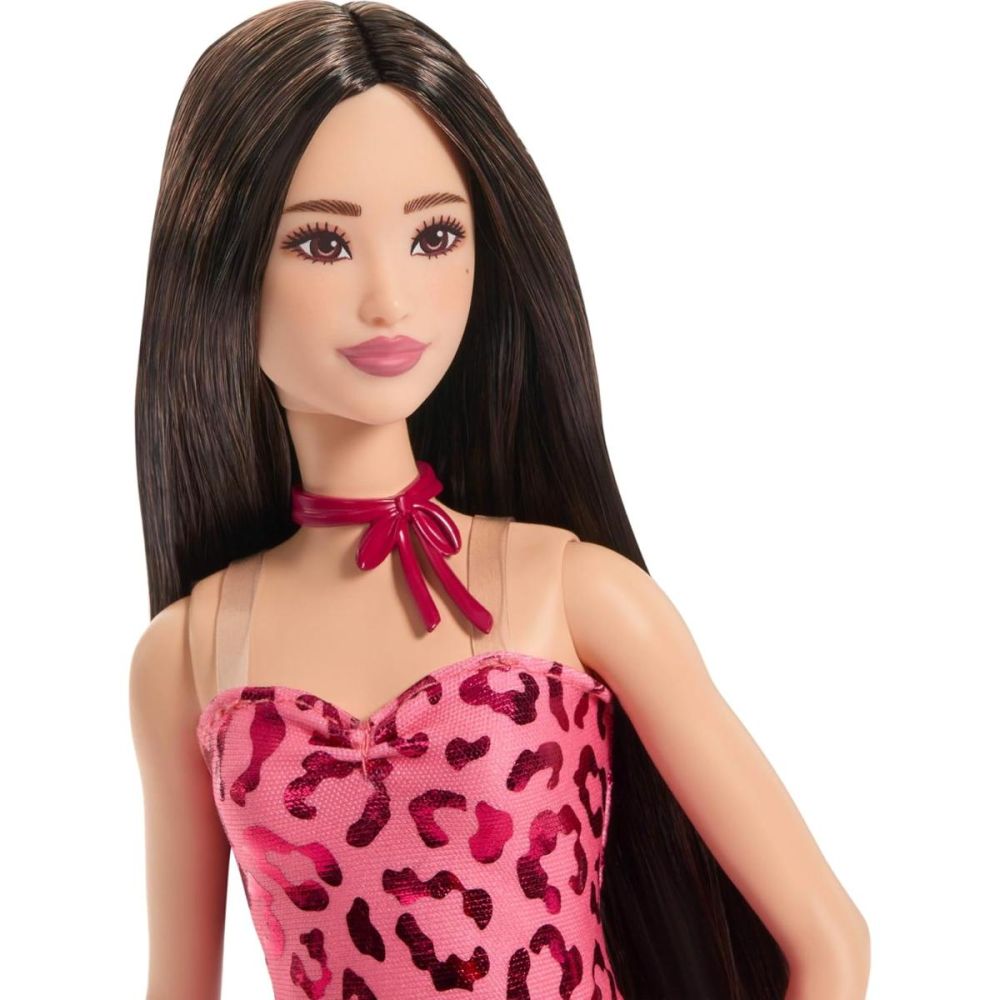 Papusa Barbie Fashionistas, Pink Leopard Print Dress, JJN59