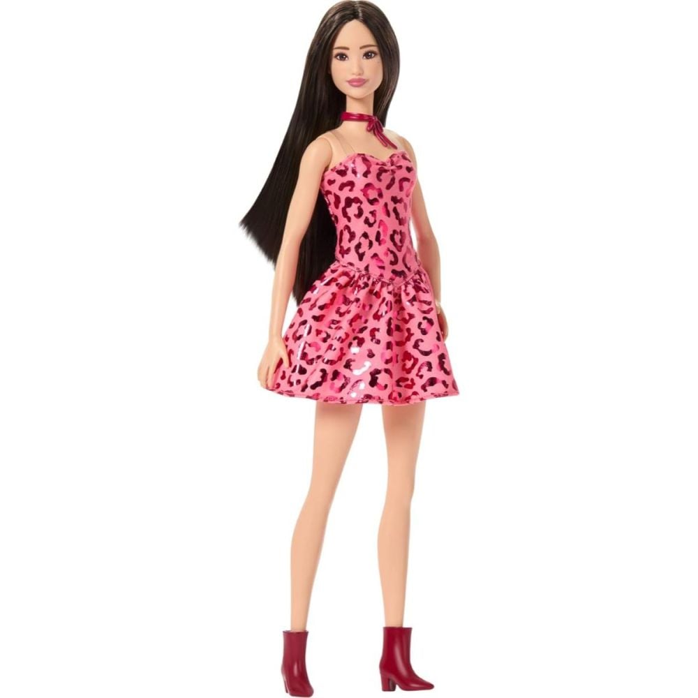 Papusa Barbie Fashionistas, Pink Leopard Print Dress, JJN59