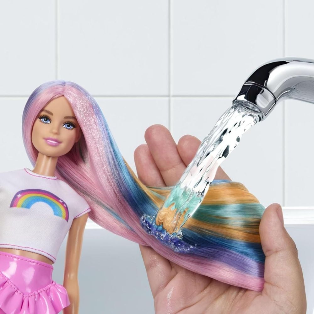 Papusa cu accesorii pentru par, Barbie, Rainbow Sparkle Hair, JJP07