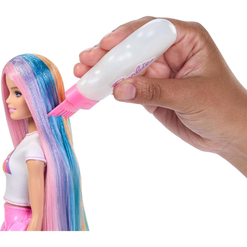 Papusa cu accesorii pentru par, Barbie, Rainbow Sparkle Hair, JJP07