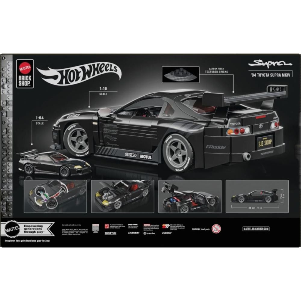 Set de constructie si masina metalica Brick Shop, Hot Wheels, Elite Series, ‘94 Toyota Supra MKIV, JKG40