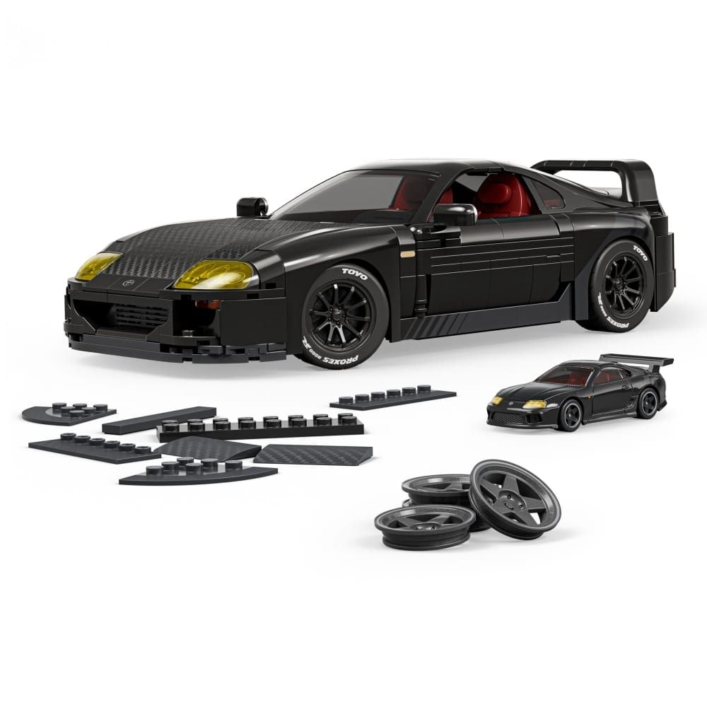 Set de constructie si masina metalica Brick Shop, Hot Wheels, Elite Series, ‘94 Toyota Supra MKIV, JKG40