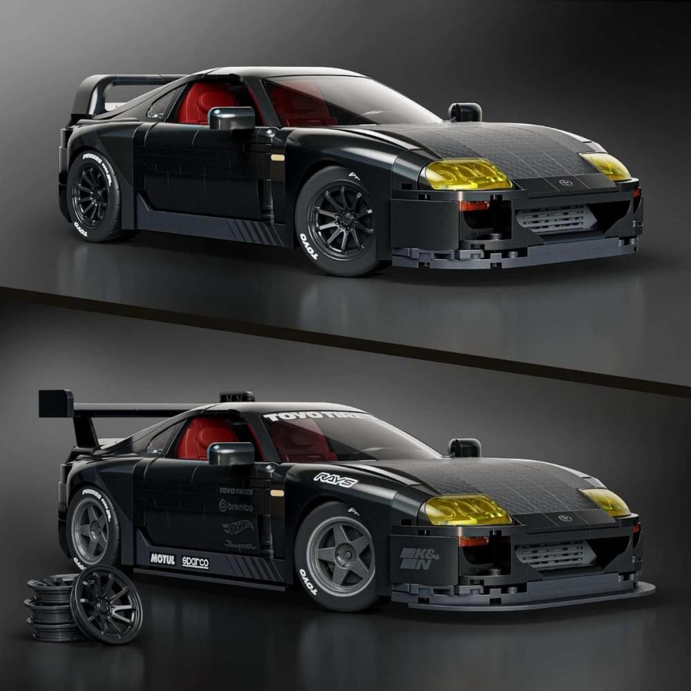 Set de constructie si masina metalica Brick Shop, Hot Wheels, Elite Series, ‘94 Toyota Supra MKIV, JKG40