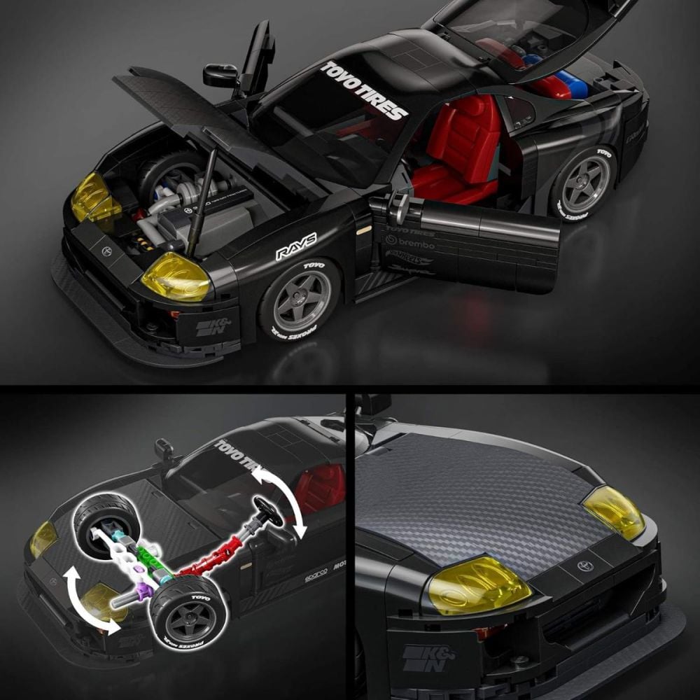 Set de constructie si masina metalica Brick Shop, Hot Wheels, Elite Series, ‘94 Toyota Supra MKIV, JKG40