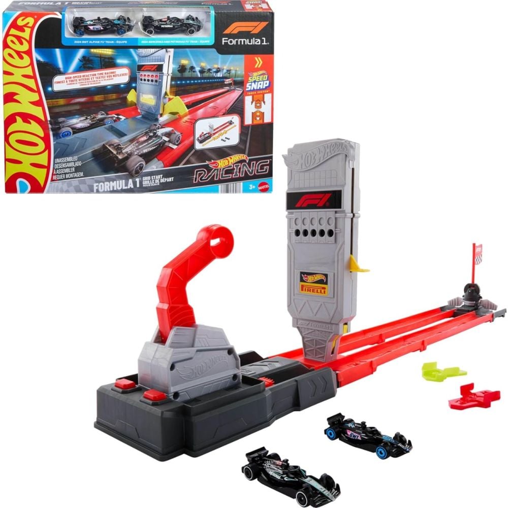 Set pista de curse si 2 masinute, Hot Wheels, Racing Formula 1 Grid, 1:64, JKM88