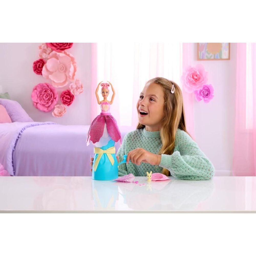 Papusa cu accesorii surpriza, Barbie, Petal Pop, Roz, JMF57