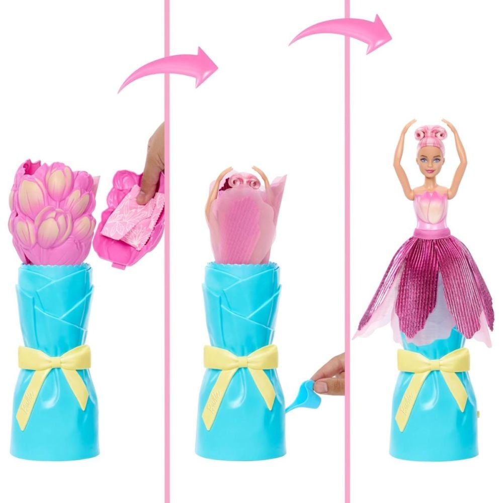 Papusa cu accesorii surpriza, Barbie, Petal Pop, Roz, JMF57