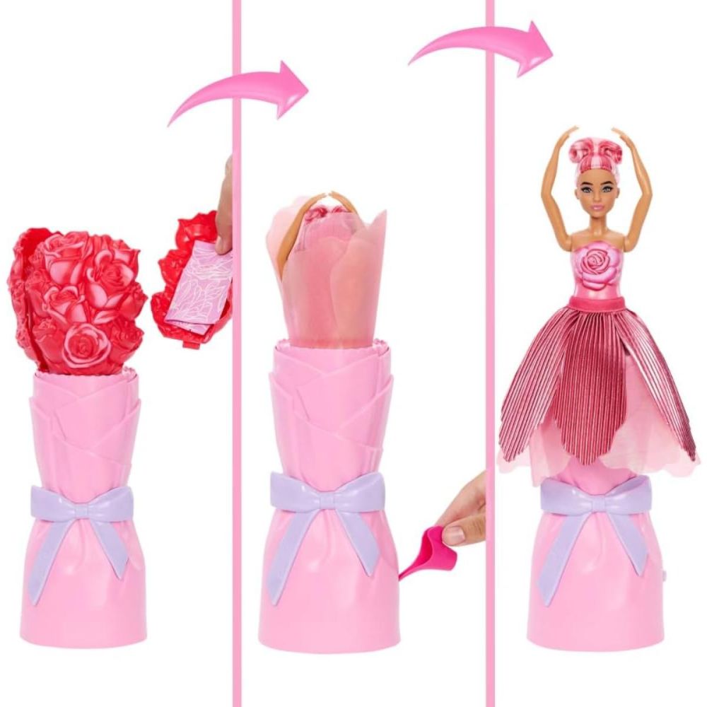 Papusa cu accesorii surpriza, Barbie, Petal Pop, Rosu, JMF59