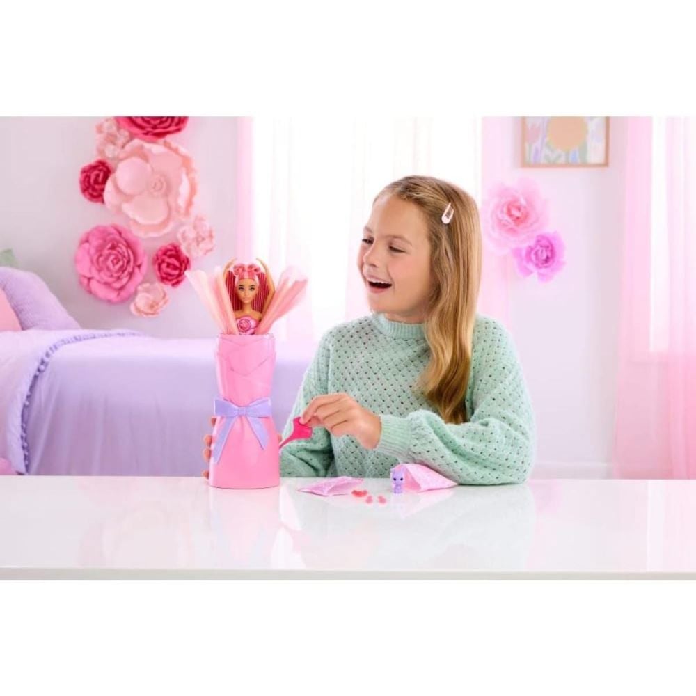 Papusa cu accesorii surpriza, Barbie, Petal Pop, Rosu, JMF59