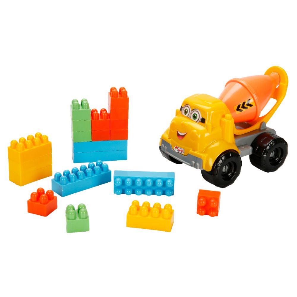 Mini camion cu betoniera si blocuri de constructie, 20 piese