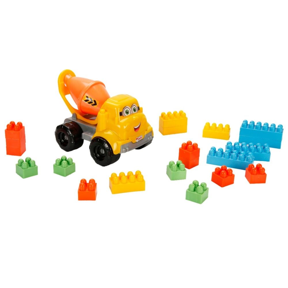 Mini camion cu betoniera si blocuri de constructie, 20 piese