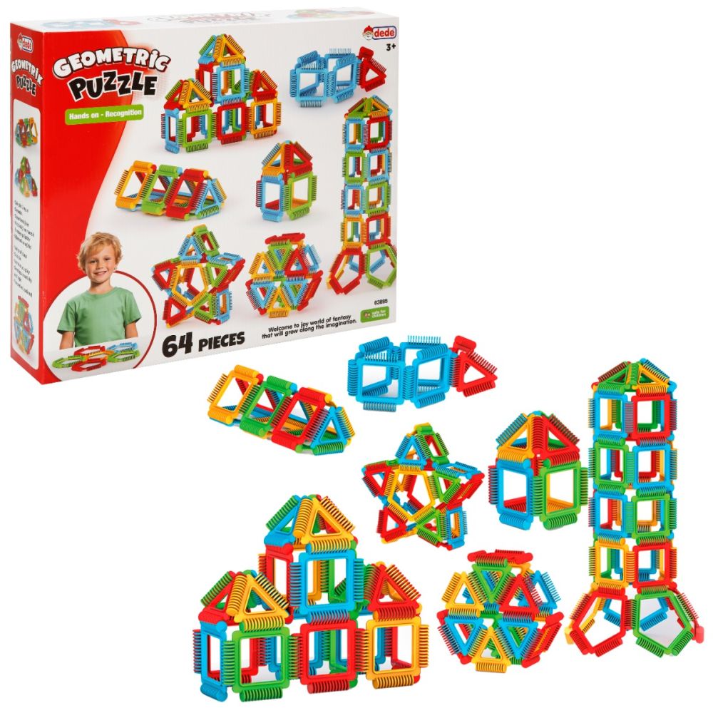 Set de constructie, Dede, Geometric Puzzle, 64 piese