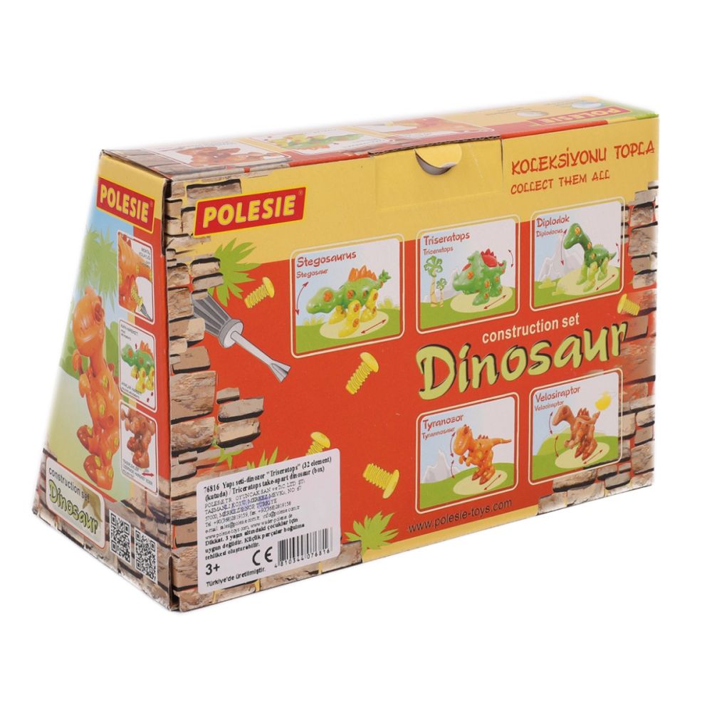 Set de constructie dinozaur, Polesie, Triceratops, 32 piese, 18 cm