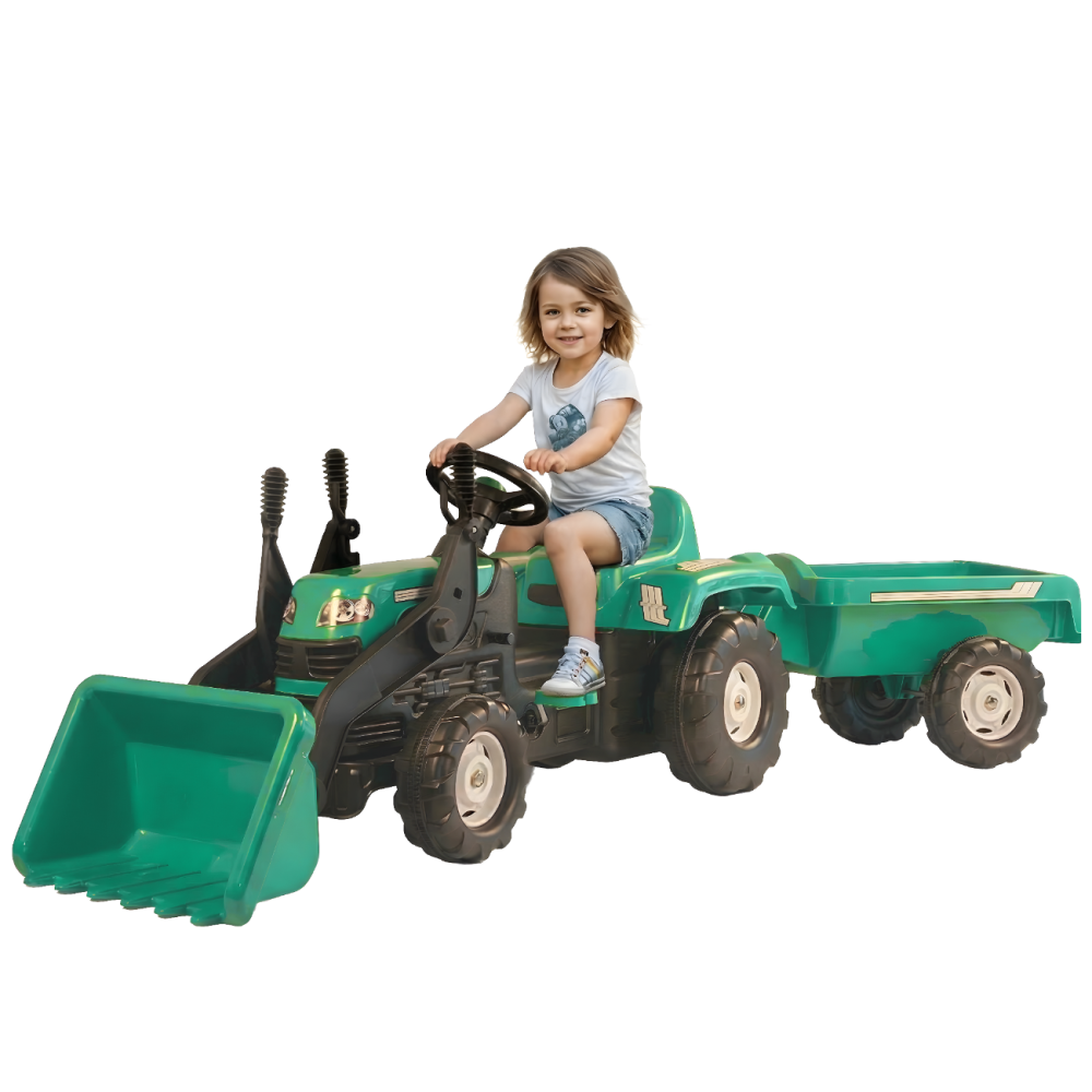 Tractor excavator cu pedale si remorca, Dolu, Ranchero, Verde