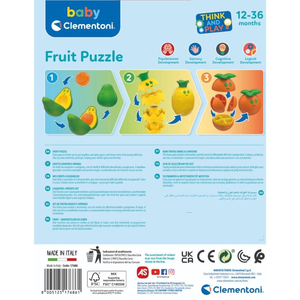 Puzzle cu forme de asamblat, Clementoni, Fructe