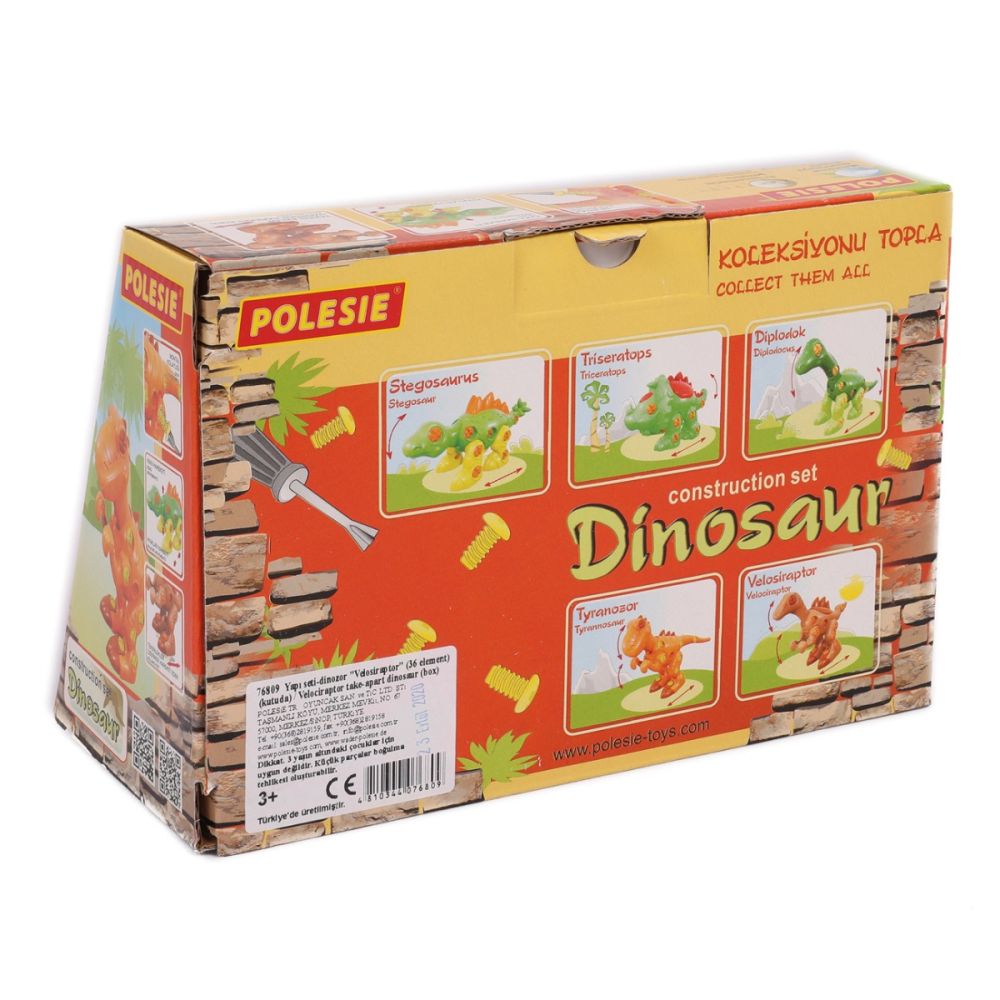 Set de constructie dinozaur, Polesie, Velociraptor, 36 piese, 21 cm