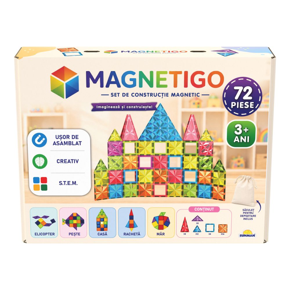 Set de constructie magnetic, Magnetigo, 72 piese