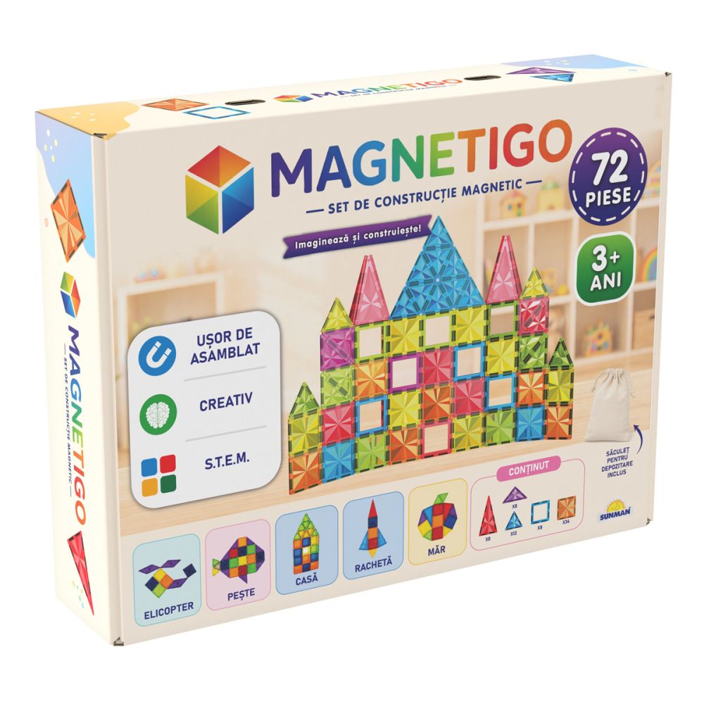 Set de constructie magnetic, Magnetigo, 72 piese