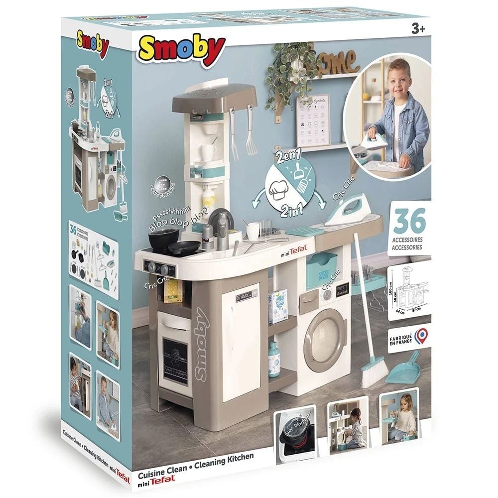 Set bucatarie cu accesorii, Smoby, Cleaning Mini Tefal, 36 accesorii