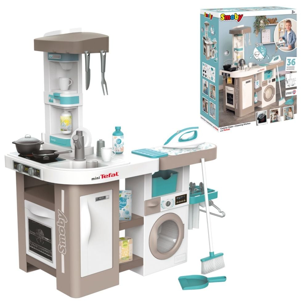 Set bucatarie cu accesorii, Smoby, Cleaning Mini Tefal, 36 accesorii