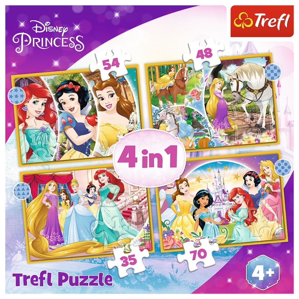 Puzzle Trefl 4 in 1, O zi fericita, Disney Princess (35, 48, 54, 70 piese)