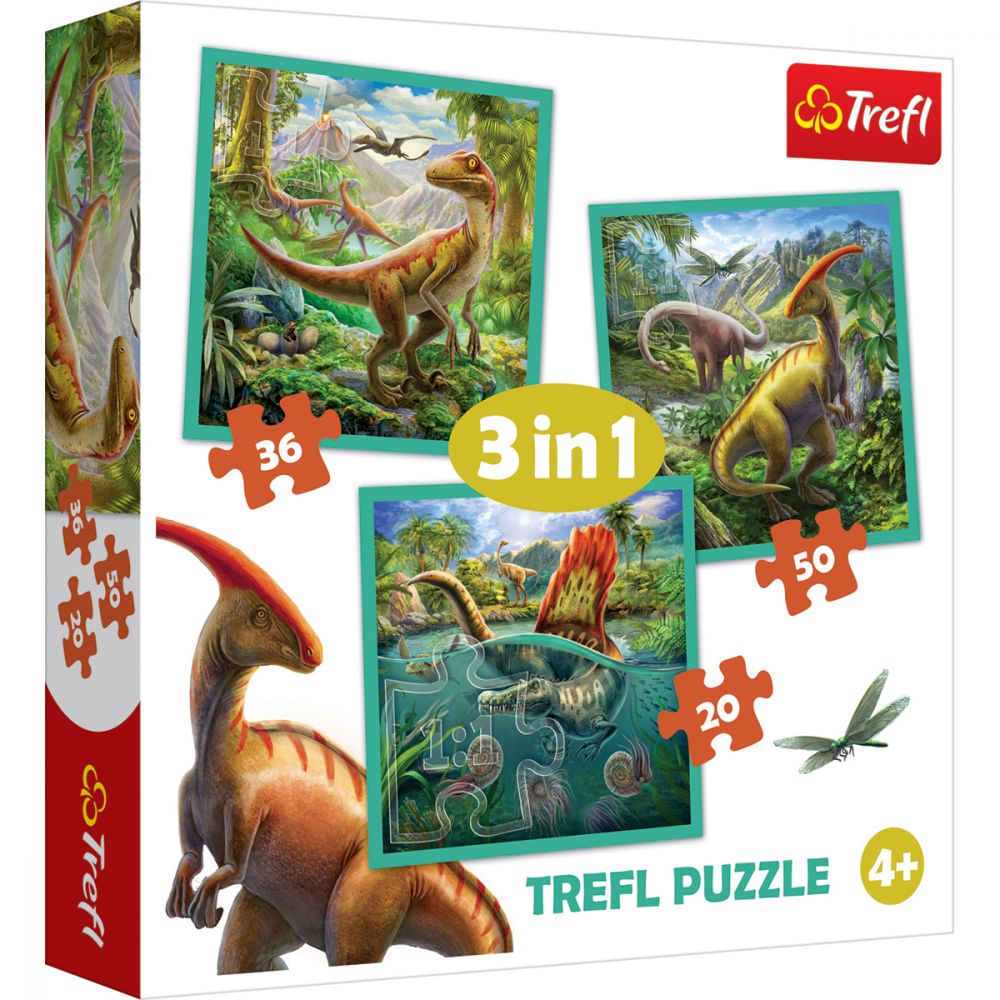 Puzzle Trefl 3 in 1, Lumea extraordinara a dinozaurilor