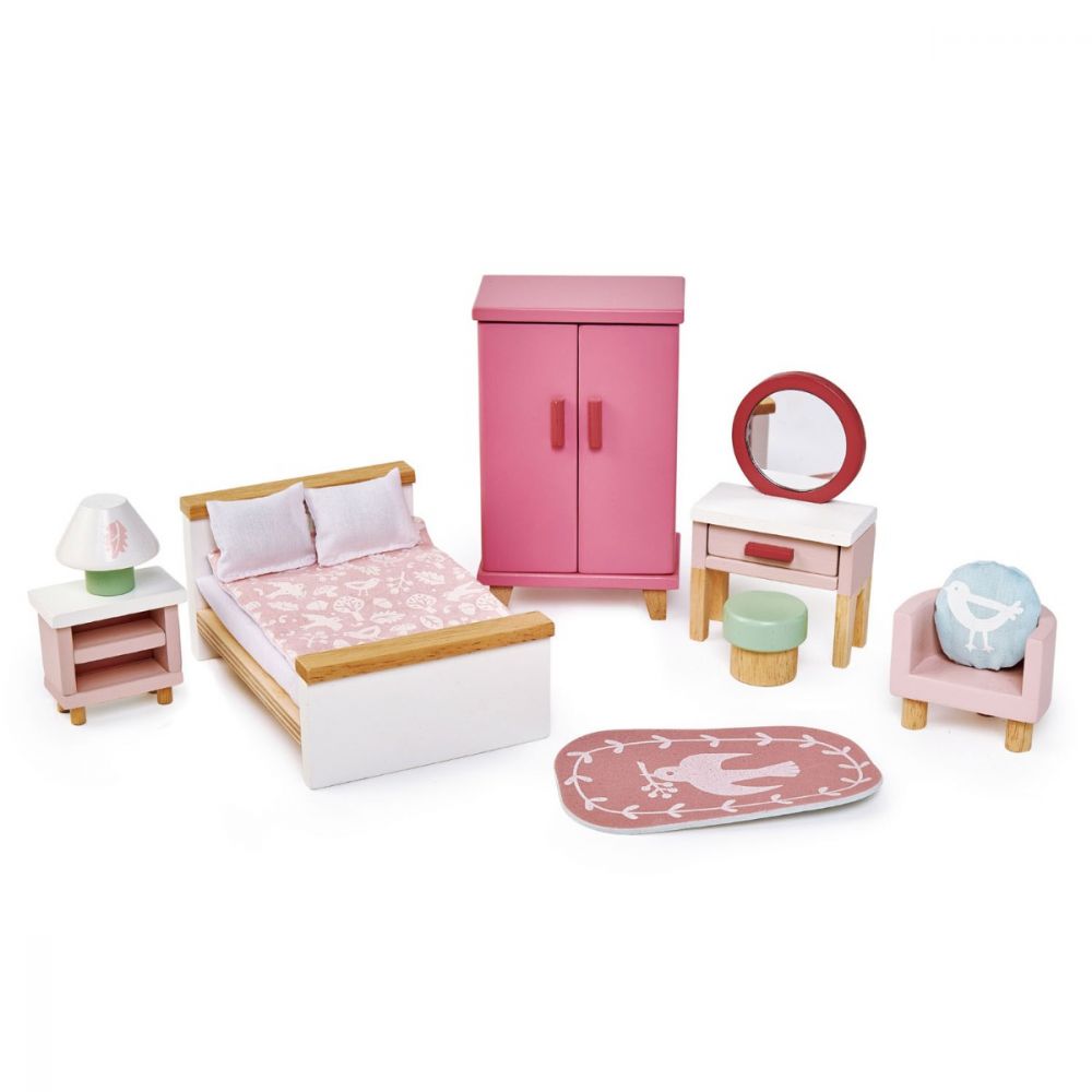 Set mobilier din lemn, dormitor, pentru Casuta de papusi, Tender Leaf Toys, Dovetail