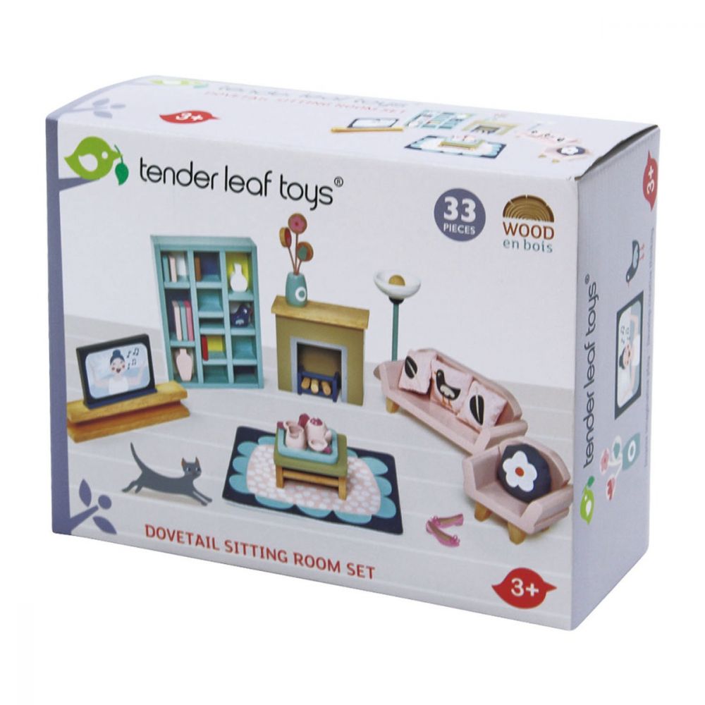 Set mobilier din lemn, camera de zi, pentru Casuta de papusi, Tender Leaf Toys, Dovetail