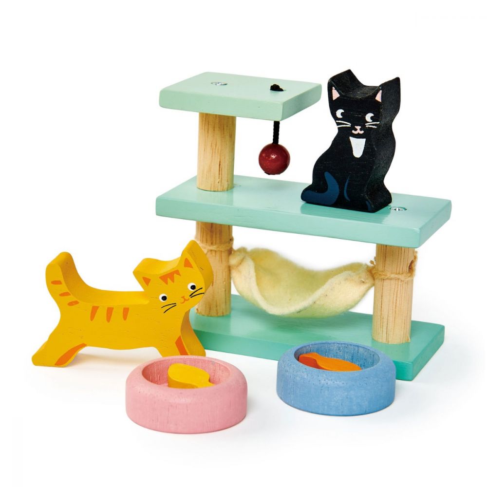 Set figurine din lemn, pisici, pentru Casute de papusi, Tender Leaf Toys, 7 piese
