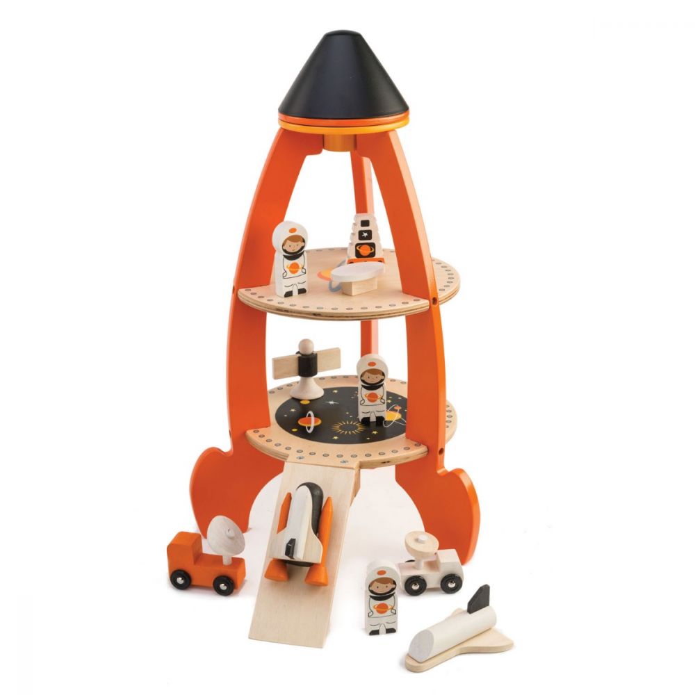 Set de joaca, Racheta cu astronauti, din lemn Tender Leaf Toys, 11 piese