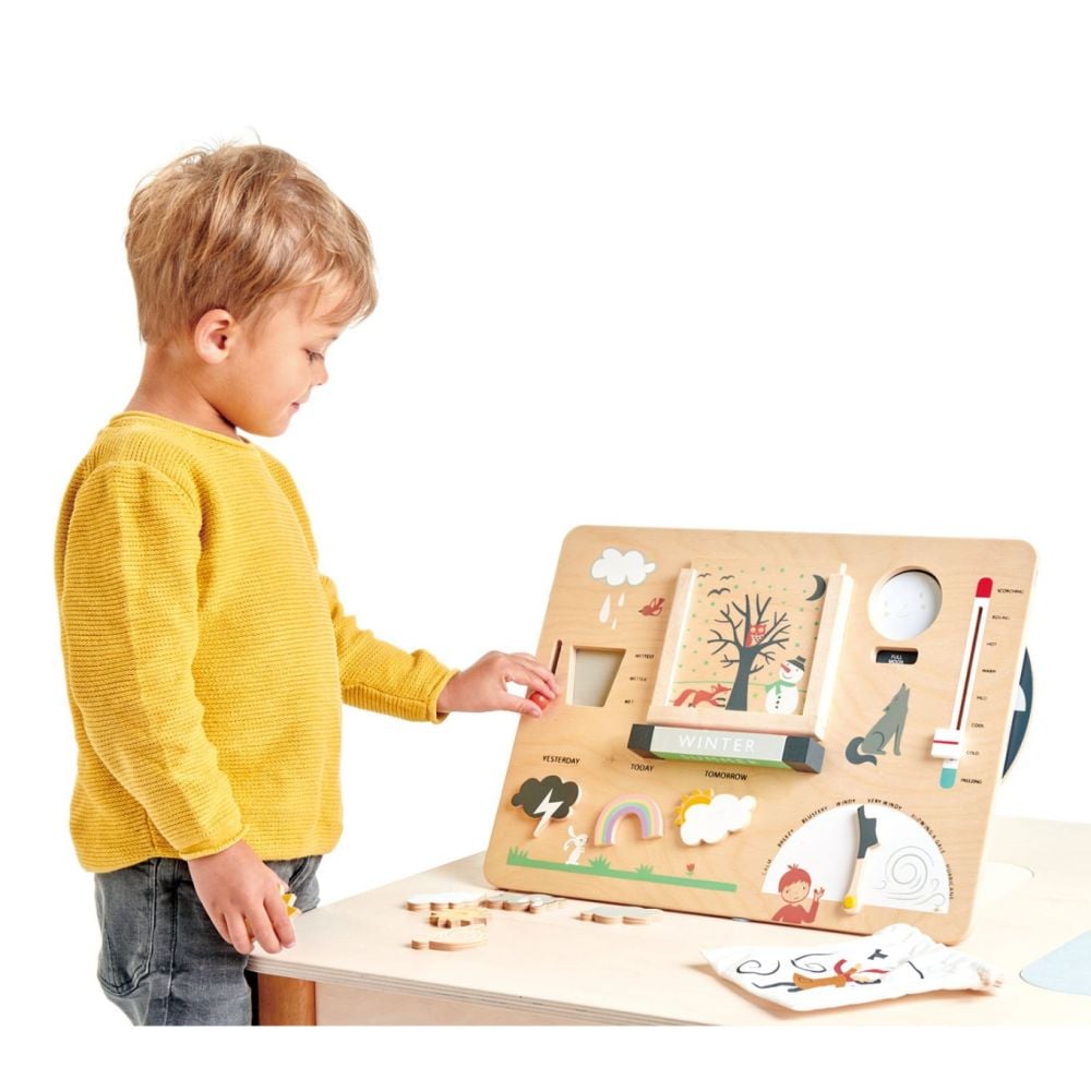Set de joaca din lemn, Statia meteo educativa Tender Leaf Toys, 13 piese